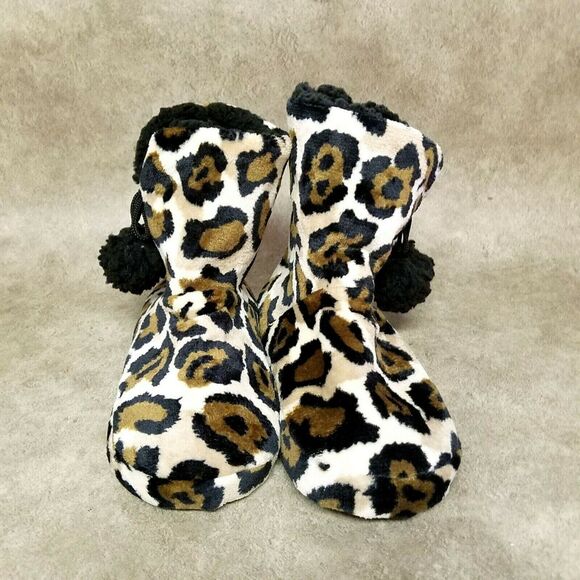 Warm & Cozy Womens  720930 Size 7/8 Brown Black Fabric Cheetah Print Bootie Slip - Picture 4 of 10